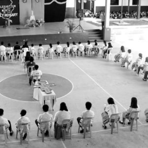 MIPSS students & teachers during a Living Rosary