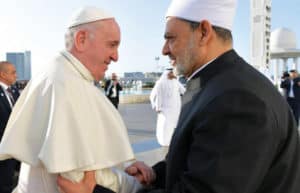  Pope Francis is welcomed by the Grand Imam Ahmad Al-Tayyeb