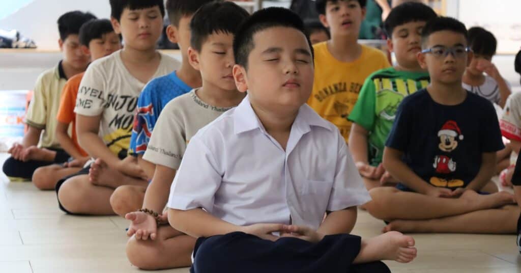 Students in their daily meditation session led by Ms. Doan