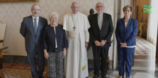 Pope Francis with (starting from the left) Joachim Schwind, Maria Voce, Jesús Morán and Teresa Martins